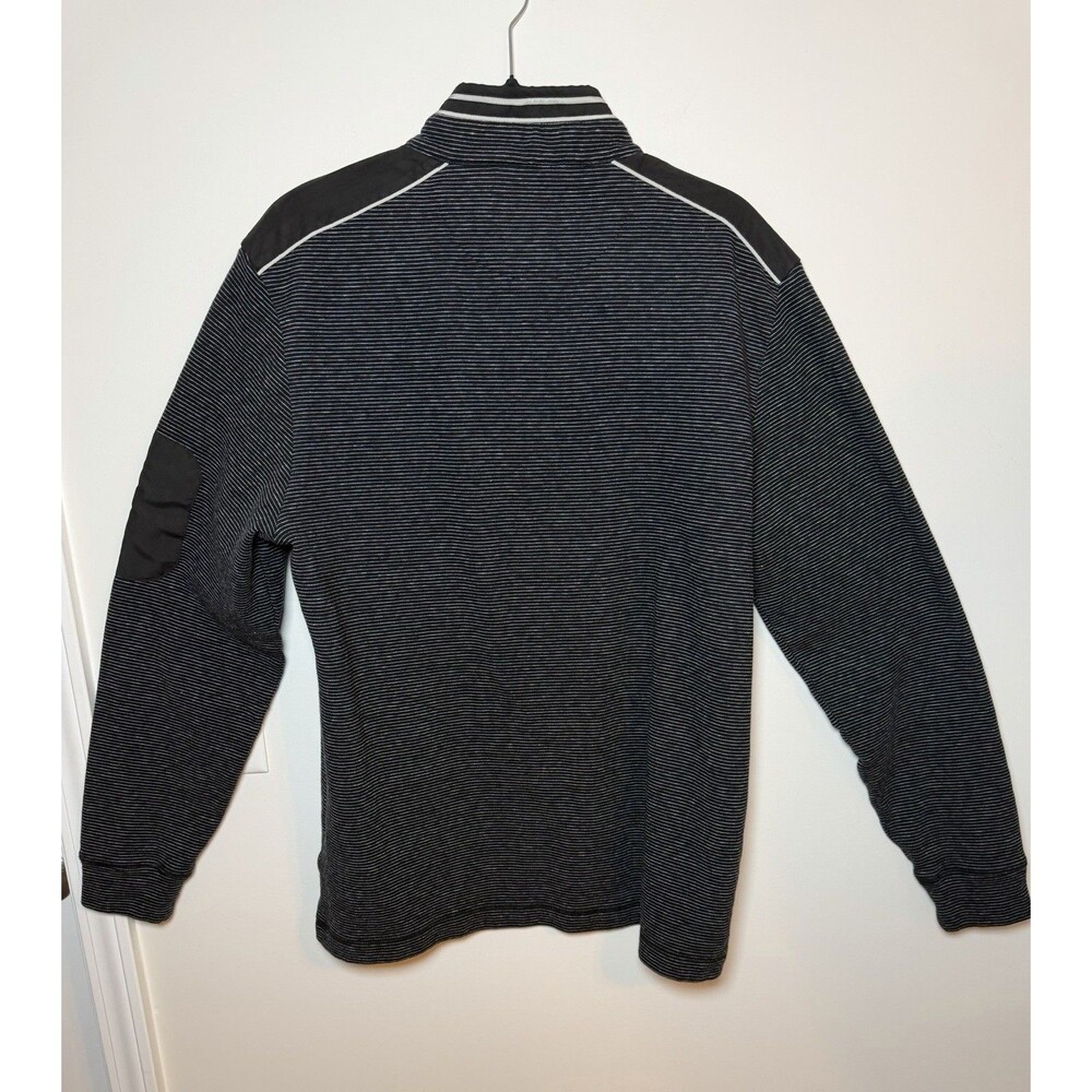Bugatchi 1/4 Zip Pullover Cotton Sweater Black Gray Striped Men’s Large - Picture 2 of 8